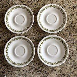 CORELLE 4 SAUCERS CRAZY DAISY Green SPRING BLOSSOM EXCELLENT Vintage 1970s